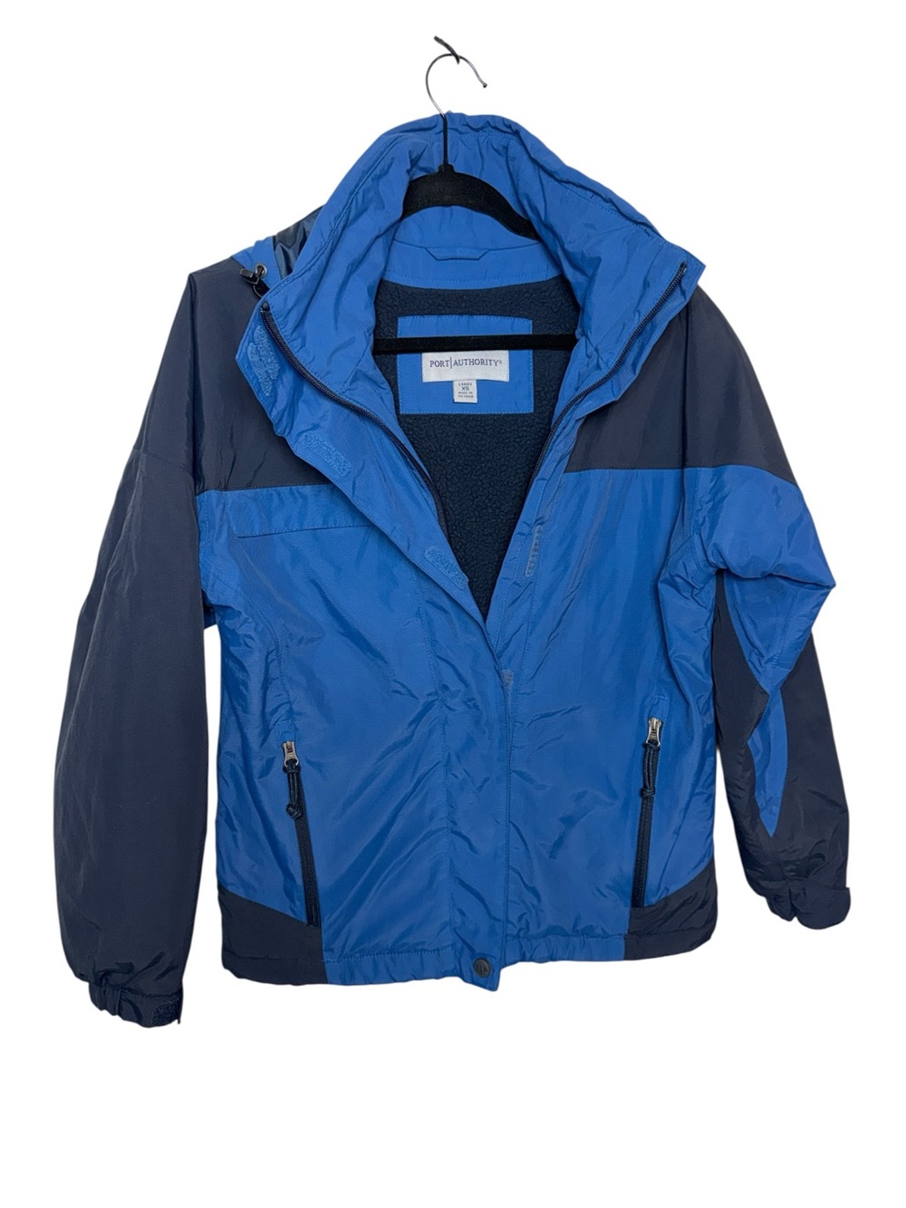 Port Authority Blue and Navy Hooded Rain Jacket